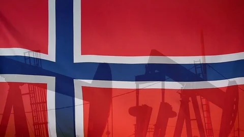 Norway Flag Slow Motion Oil Production Concept