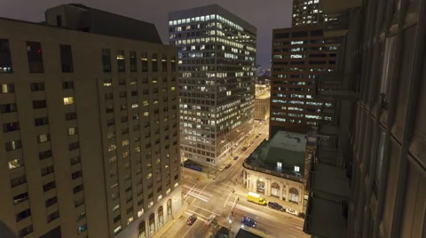 4K Time Lapse Zoom In Aerial Traffic Intersection At Night
