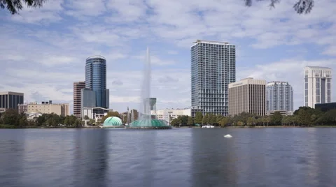 4K Time Lapse Orlando Skyline From Lake Eola