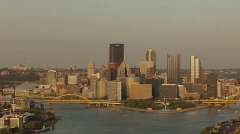 4K Time Lapse Pan Shot Sunny Pittsburgh Skyline