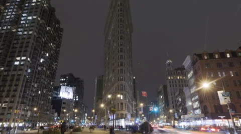 4K Time Lapse Zoom Out Flatiron Building New York At Night