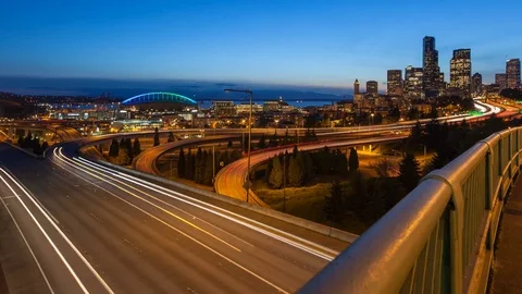 4K Timelapse Seattle Highway Traffic (Editorial)