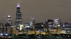 Time Lapse Pan Shot Extreme Close Up Chicago Skyline Night