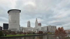 4K Time Lapse Cleveland Skyline Downtown Sunset