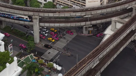 Timelapse Bangkok Aerial Traffic Close Up