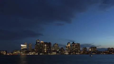 4K Time Lapse Zoom In Boston Skyline At Twilight