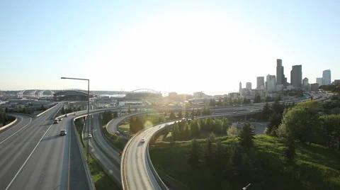 Seattle Sunset Interstate Traffic