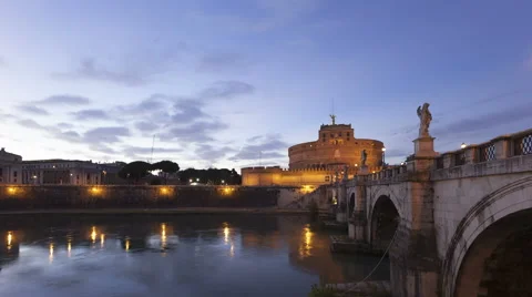 4K Time Lapse Twilight Rome Castel Sant Angelo