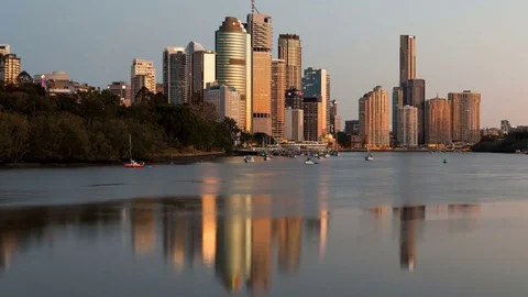 4K Brisbane Skyline Sunrise Zoom Out (Editorial)