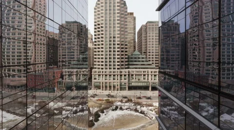 4K Time Lapse Of Traffic On Office Building Reflection