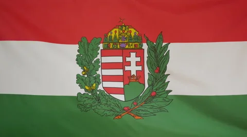 Hungary Coat Of Arms Flag Real Fabric Close Up 4K