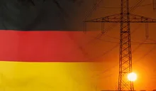 Energy Concept Germany Flag with sunset power pole