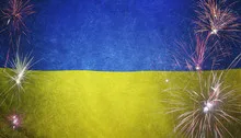 Ukraine Flag Firework Grunge Concept real fabric