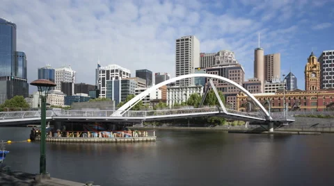 4K Time Lapse Zoom Out Melbourne Seafarers Bridge Yarra River