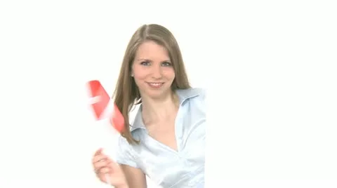Woman Shows Danish Flag With Copyspace