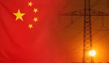Energy Concept China Flag with sunset power pole