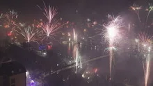 Time lapse grand firework aerial New Years Eve