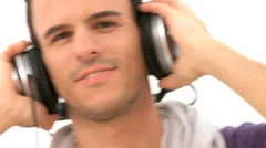 Zoom In To Mans Face With Headphone