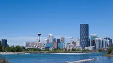 4K Time lapse tilt shot up of Calgary Skyline