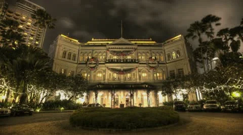 Raffles Hotel At Night Pan Shot