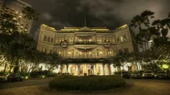 Raffles Hotel At Night Pan Shot