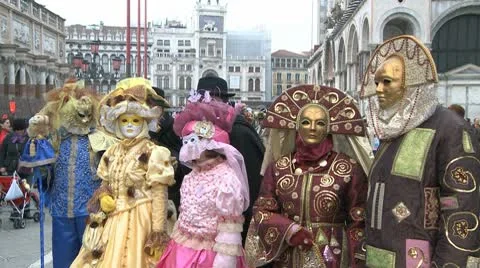 Disguised Group In Venice On Carnival