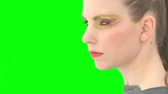 Close Up Greenkey Woman Turns Around