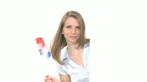 Woman Shows Croatian Flag With Copyspace