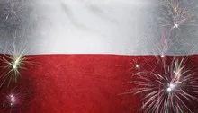 Poland Flag Firework Grunge Concept real fabric