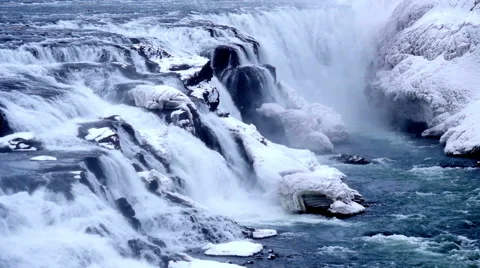 Slowmotion Gullfoss Waterfall Close Up
