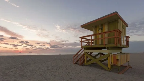 4K Time Lapse Wide Angle Miami Beach Rescue Hut