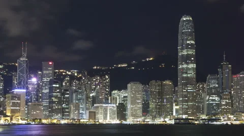Time Lapse Close Up Hong Kong Skyline At Nighttime
