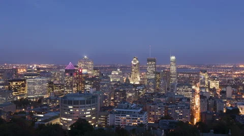 Time Lapse Zoom In Montreal Twilight After Sunset
