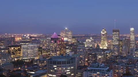 Time Lapse Pan Shot Montreal Twilight After Sunset