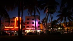 Miami Beach Ocean Drive At Night (Editorial)