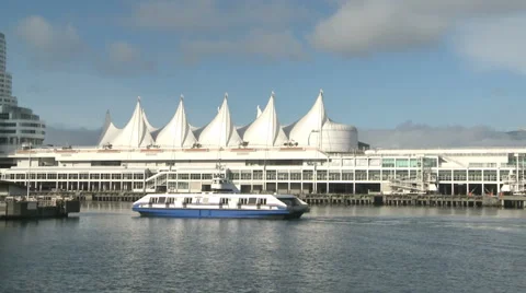 Boat Passing Canada Place In Vancouver