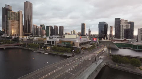 4K Time Lapse Melbourne Waterfront Fireshow Sunset