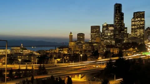Seattle Sunset Interstate Traffic