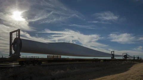 4K Time Lapse Close Up Windmill Blades On Cargo Train
