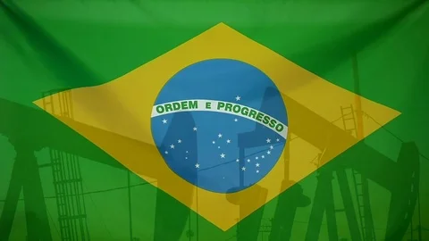 Brasil Flag Slow Motion Oil Production Concept