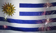 Uruguay Flag Firework Grunge Concept real fabric
