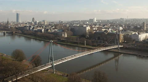 4K Time Lapse Close Up Aerial View Frankfurt River Main