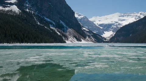 4K Time Lapse Pan Shot Broken Ice On Lake Louise