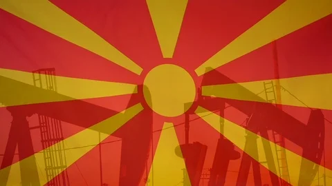 Mazedonia Flag Slow Motion Oil Production Concept