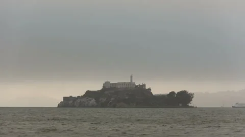 4K Time Lapse Zoom In Alcatraz Island In Fog