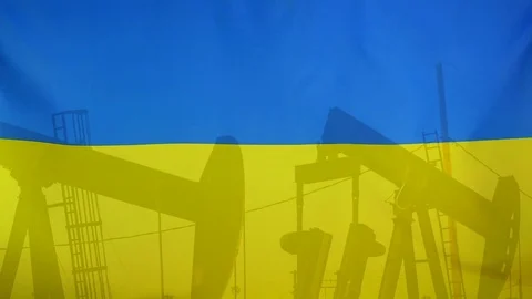Ukraine Flag Slow Motion Oil Production Concept
