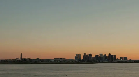 Time Lapse Boston Airport Skyline Sunset Wide