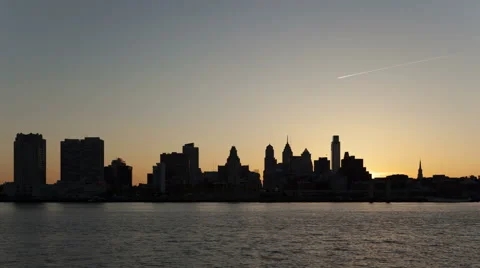 4K Time Lapse Zoom In Sunset Philadelphia Skyline