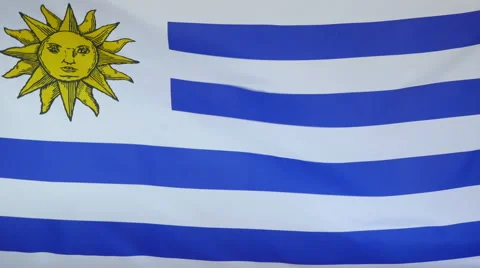 Uruguay Flag Real Fabric Close Up 4K