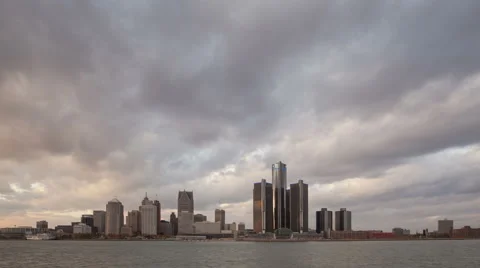 4K Time Lapse Detroit Skyline Sunset